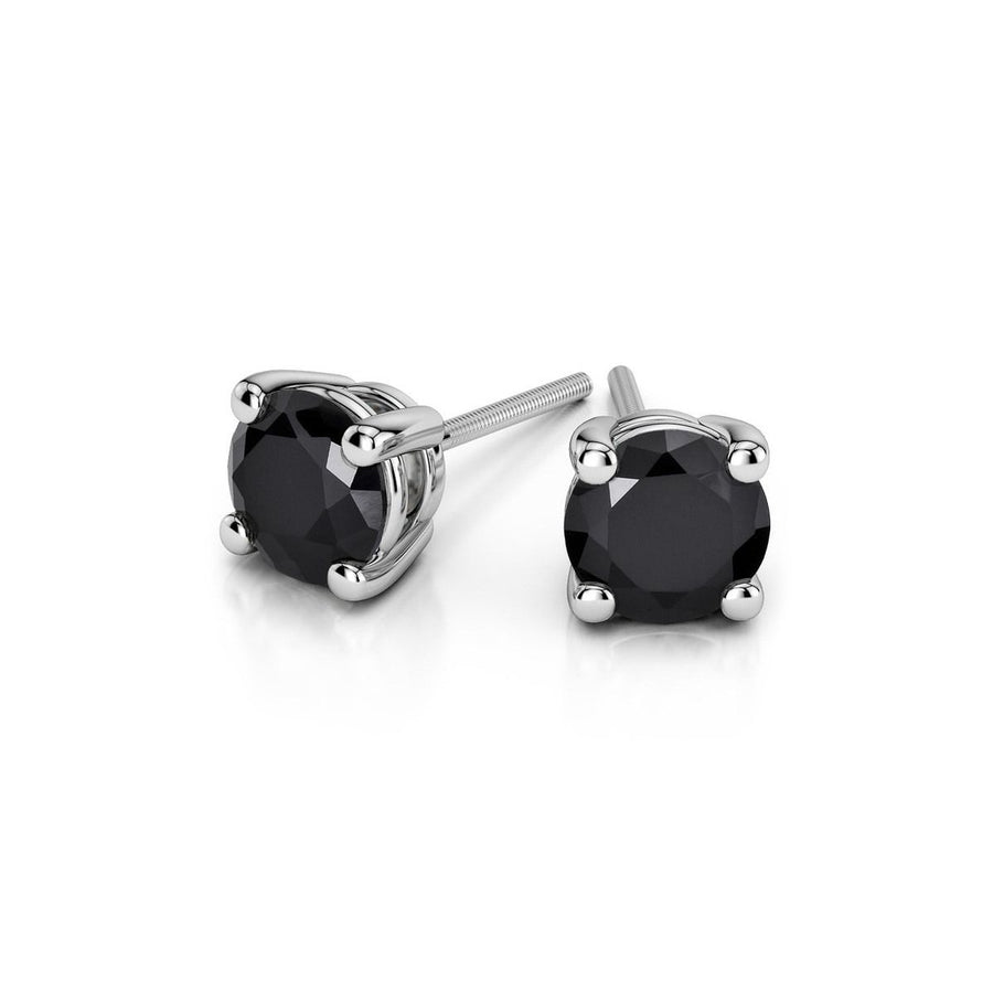 Paris Jewelry 10k White Gold Plated 1/2 Carat Round Created Black Sapphire CZ Stud Earrings Image 1