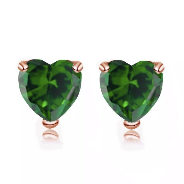 Paris Jewelry 14k Rose Gold Plated Over Sterling Silver 3 Carat Heart Created Emerald CZ Stud Earrings Image 1