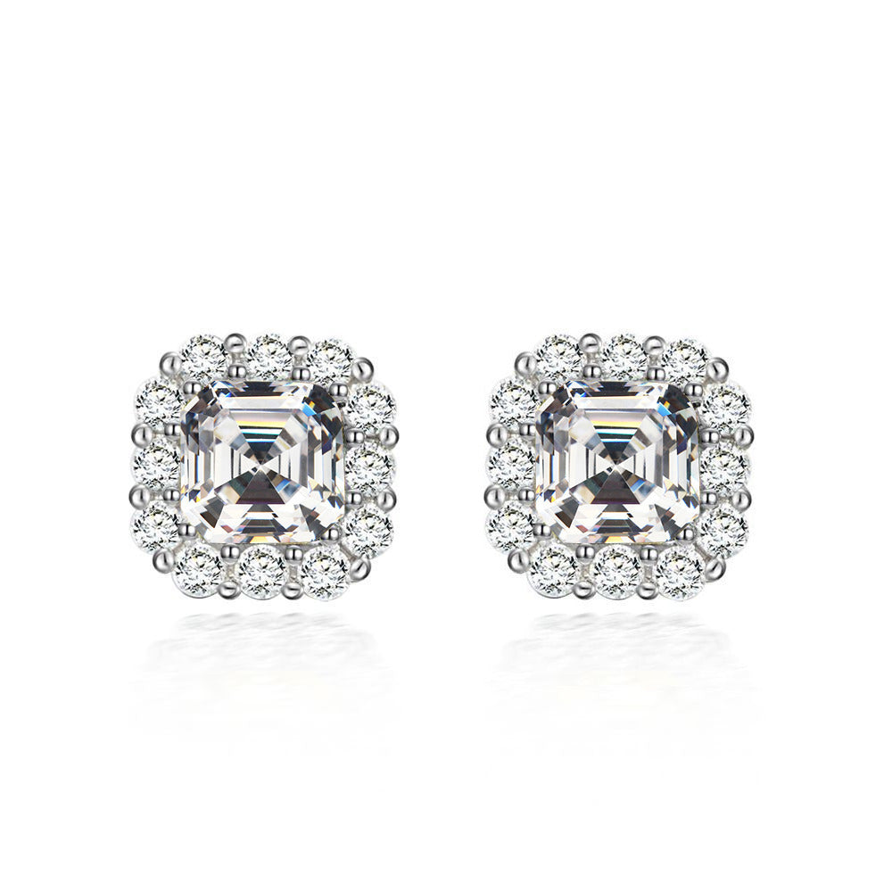 Paris Jewelry 24k White Gold 1Ct Cushion Cut Created White Sapphire CZ Halo Stud Earrings Plated Image 1