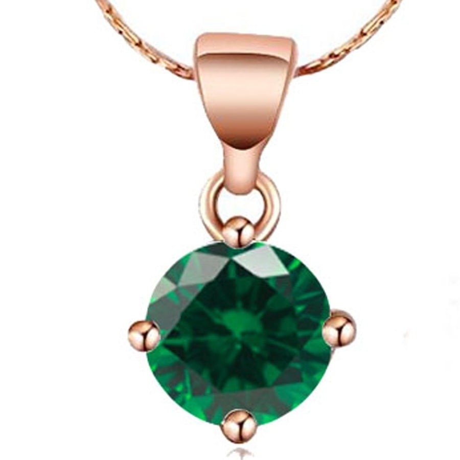 Paris Jewelry 18K Rose Gold 3 Carat Created Emerald CZ Round Stud Necklace Plated 18 inch By PJ Jewelry Image 1