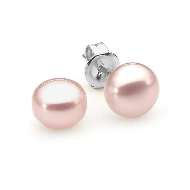 Paris Jewelry 10K White Gold Plated 10 mm Created Pink Pearl CZ Button Stud Earrings Image 1