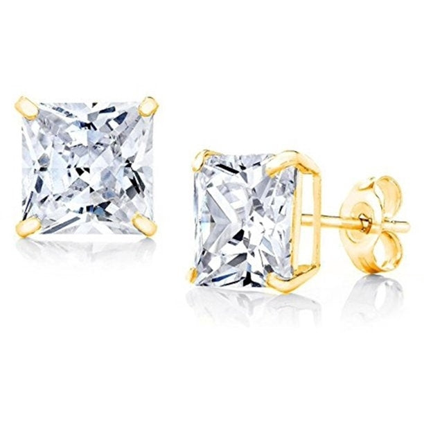 Paris Jewelry 14k Yellow Gold Plated Over Sterling Silver Created White Sapphire CZ 3 Carat Square Stud Earrings Image 1