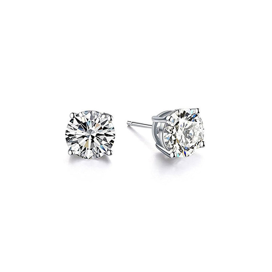 Paris Jewelry 18K White Silver Created Cubic Zirconia round cut Stud Earrings Plated Image 1