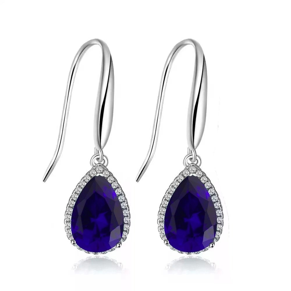 Paris Jewelry 14k White Gold 4 Ct Created Blue Sapphire CZ Teardrop Earrings Plated Image 1
