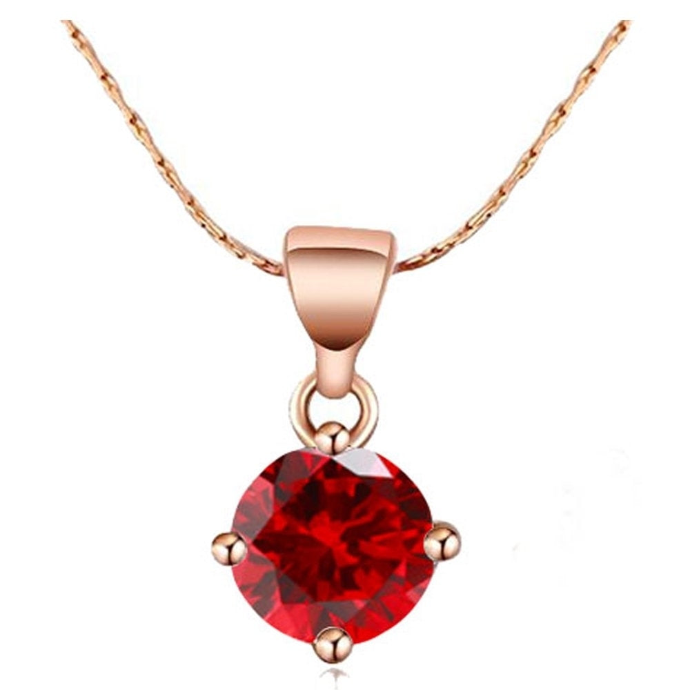 Paris Jewelry 18K Rose Gold 3 Carat Created Ruby CZ Round Stud Necklace Plated 18 inch By PJ Jewelry Image 1