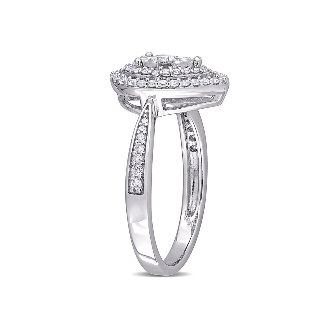 1/3 Carat (ctw) Diamond Teardrop Double Halo Ring in Sterling Silver Image 3