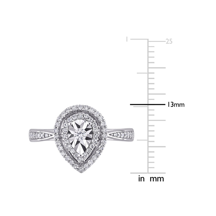 1/3 Carat (ctw) Diamond Teardrop Double Halo Ring in Sterling Silver Image 4