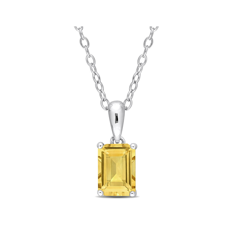 1.12 Carat (ctw) Citrine Emerald-Cut Pendant Necklace in Sterling Silver with Chain Image 1