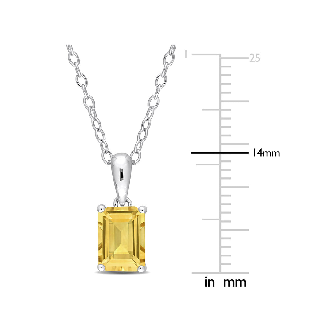 1.12 Carat (ctw) Citrine Emerald-Cut Pendant Necklace in Sterling Silver with Chain Image 3
