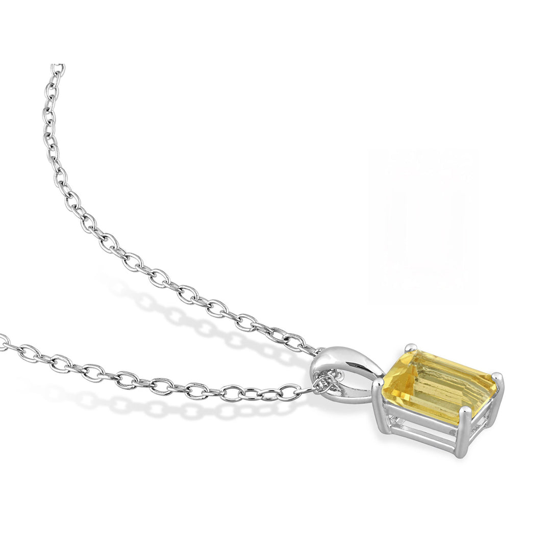 1.12 Carat (ctw) Citrine Emerald-Cut Pendant Necklace in Sterling Silver with Chain Image 4