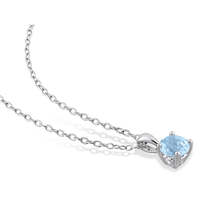 1.00 Carat (ctw) Blue Topaz Solitaire Round Pendant Necklace in Sterling Silver with Chain Image 4