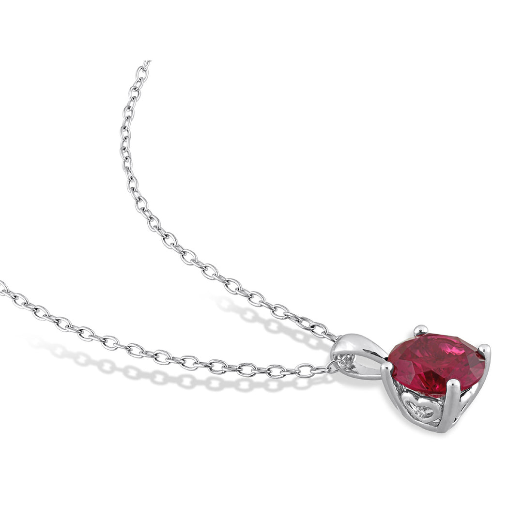 2.40 Carat (ctw) Lab-Created Round Ruby Solitaire Pendant Necklace in Sterling Silver with Chain Image 4