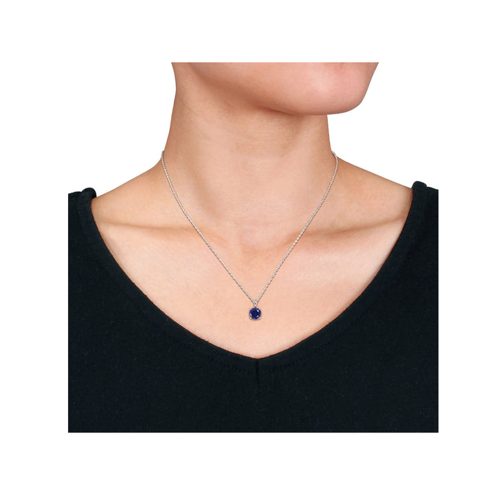 2.40 Carat (ctw) Lab-Created Blue Sapphire Solitaire Pendant Necklace in Sterling Silver with Chain Image 2