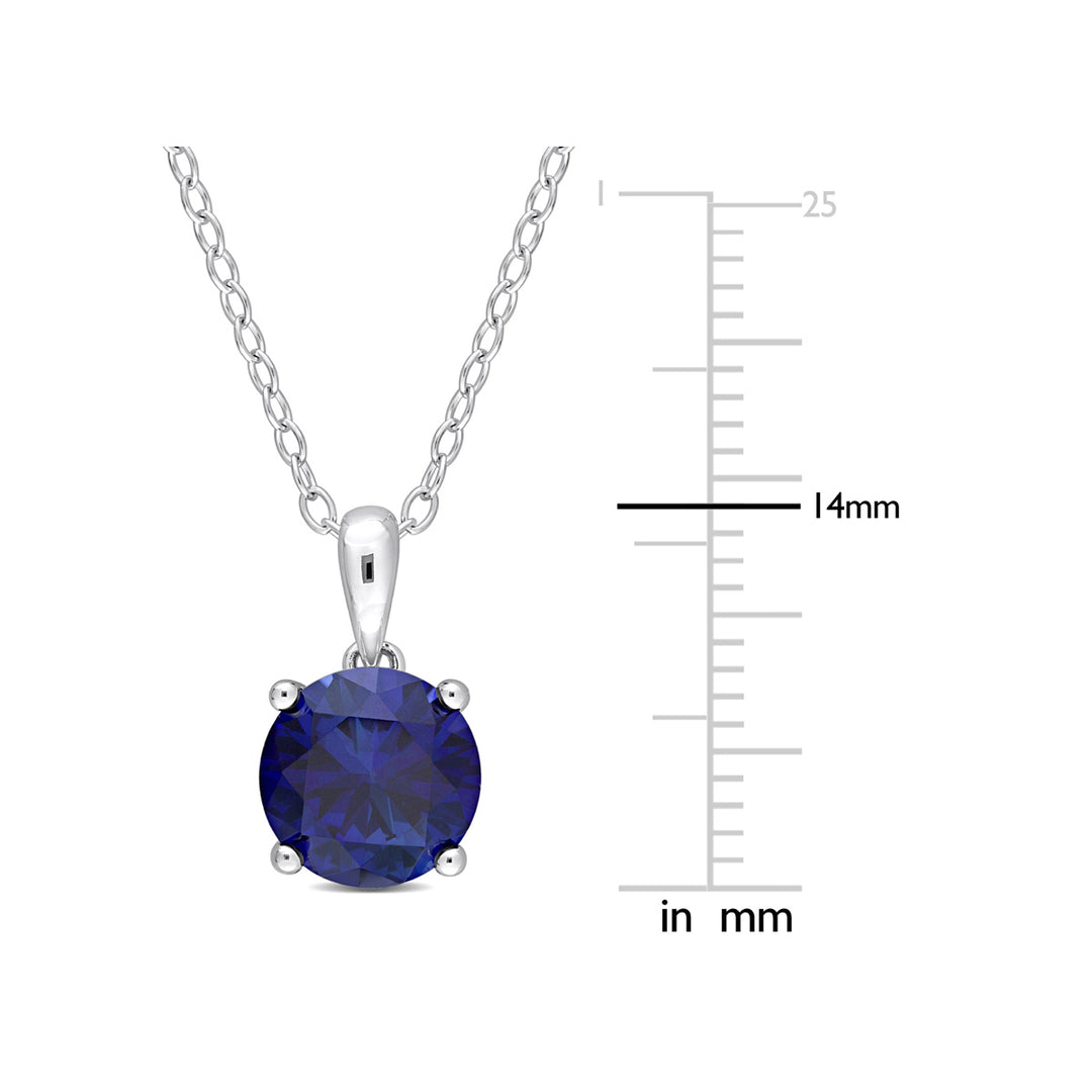 2.40 Carat (ctw) Lab-Created Blue Sapphire Solitaire Pendant Necklace in Sterling Silver with Chain Image 3