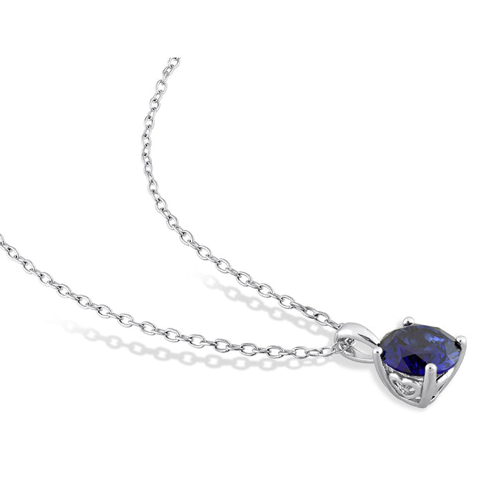 2.40 Carat (ctw) Lab-Created Blue Sapphire Solitaire Pendant Necklace in Sterling Silver with Chain Image 4