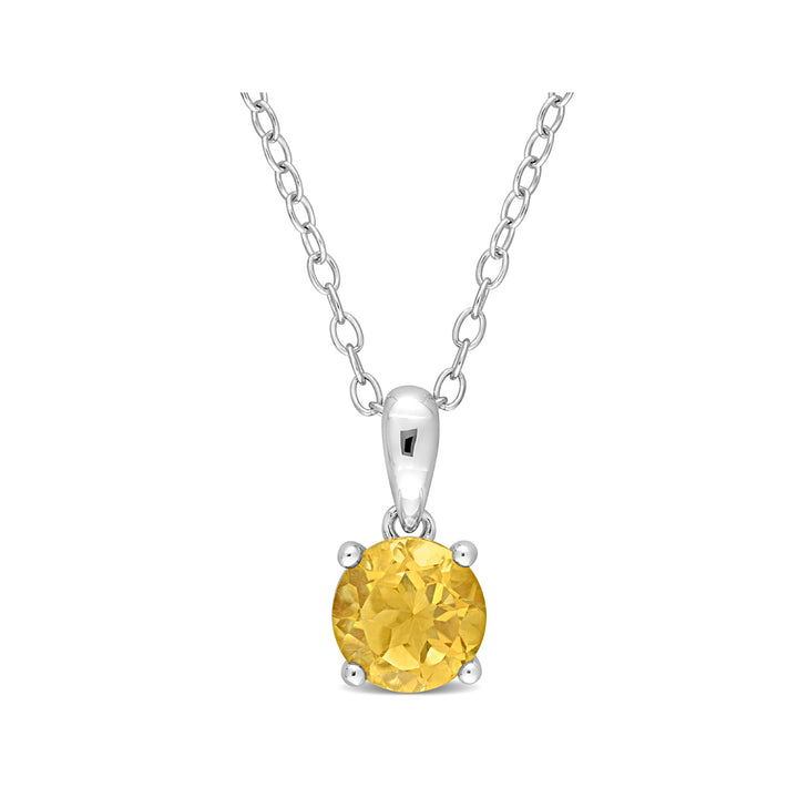 3/4 Carat (ctw) Citrine Solitaire Round Pendant Necklace in Sterling Silver with Chain Image 1