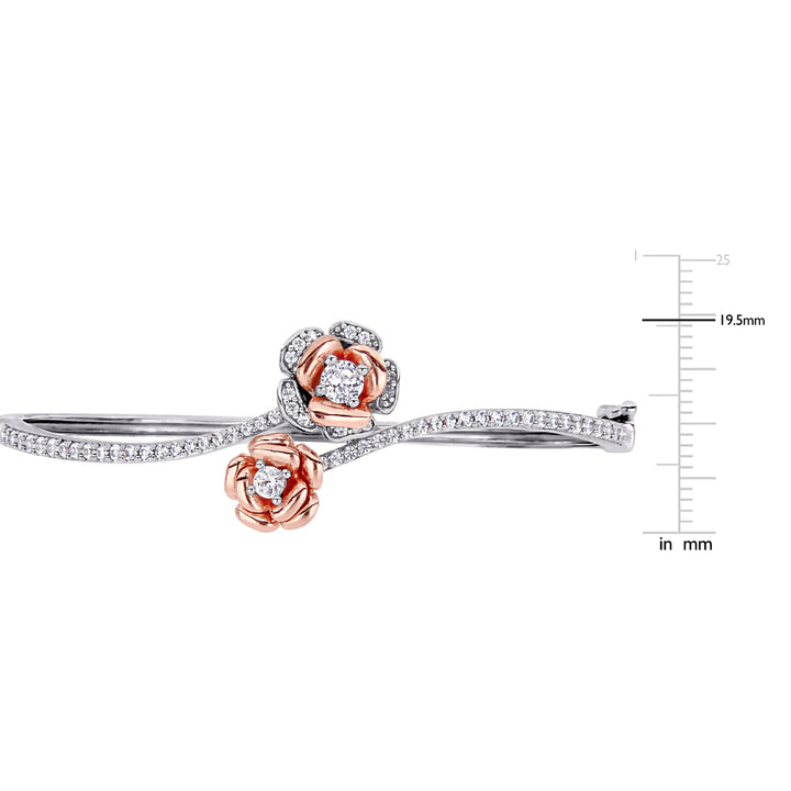 1.46 Carat (ctw) Lab-Created White Sapphire Rose Swirl Bangle Bracelet in Sterling Silver Image 4