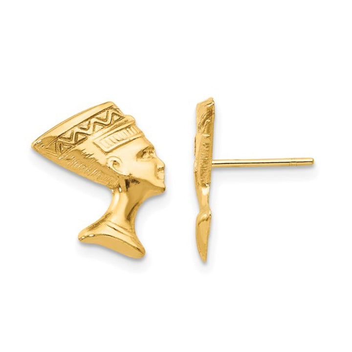 10K Yellow Gold  Egyptian Nefertiti Charm Post Earrings Image 1