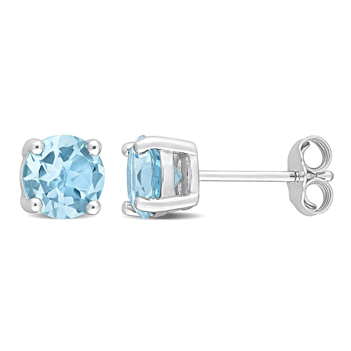 2.00 Carat (ctw) Blue Topaz Solitaire Stud Earrings in Sterling Silver (6mm) Image 1