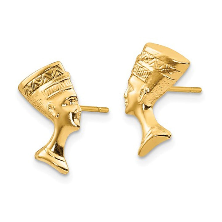 10K Yellow Gold  Egyptian Nefertiti Charm Post Earrings Image 3