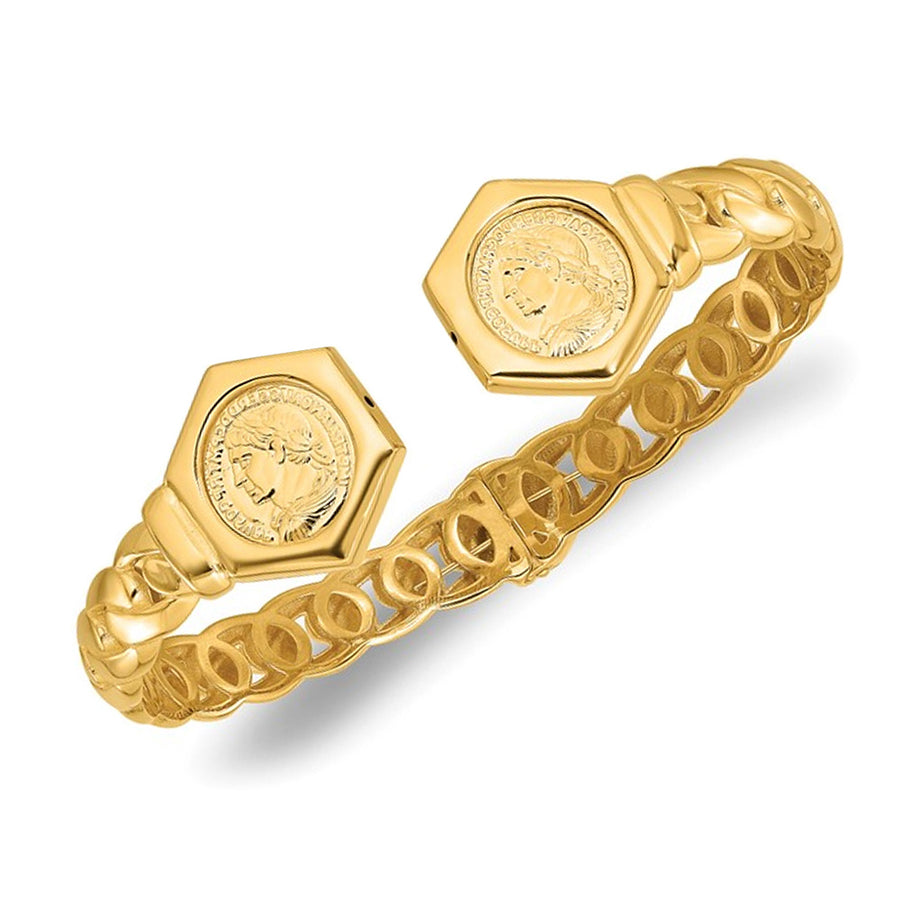 14K Yellow Gold Fancy Link Hinged Cuff Bangle Bracelet Image 1