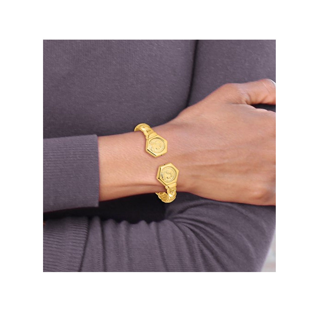 14K Yellow Gold Fancy Link Hinged Cuff Bangle Bracelet Image 2