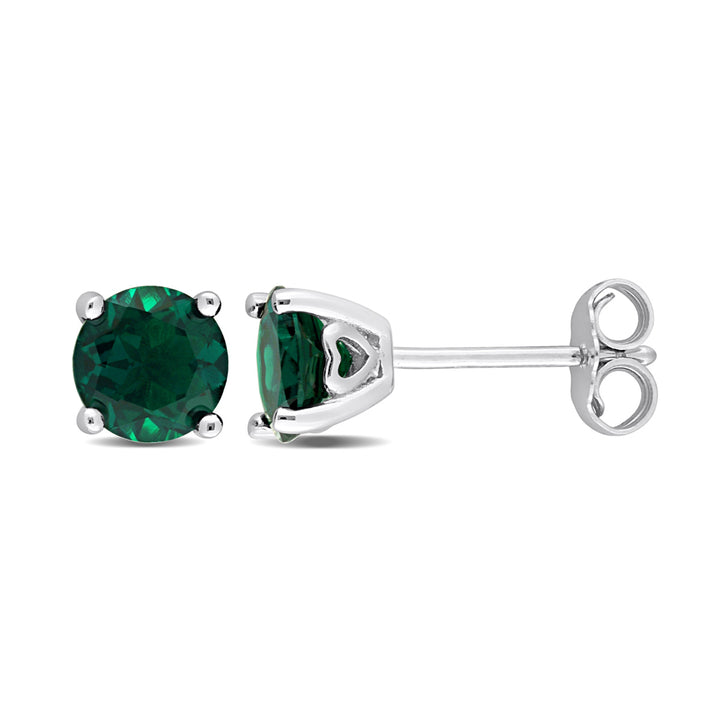 1 2/3 Carat (ctw) Lab-Created Emerald Round Solitaire Earrings in Sterling Silver (6mm) Image 1