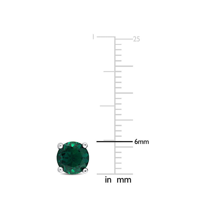 1 2/3 Carat (ctw) Lab-Created Emerald Round Solitaire Earrings in Sterling Silver (6mm) Image 4