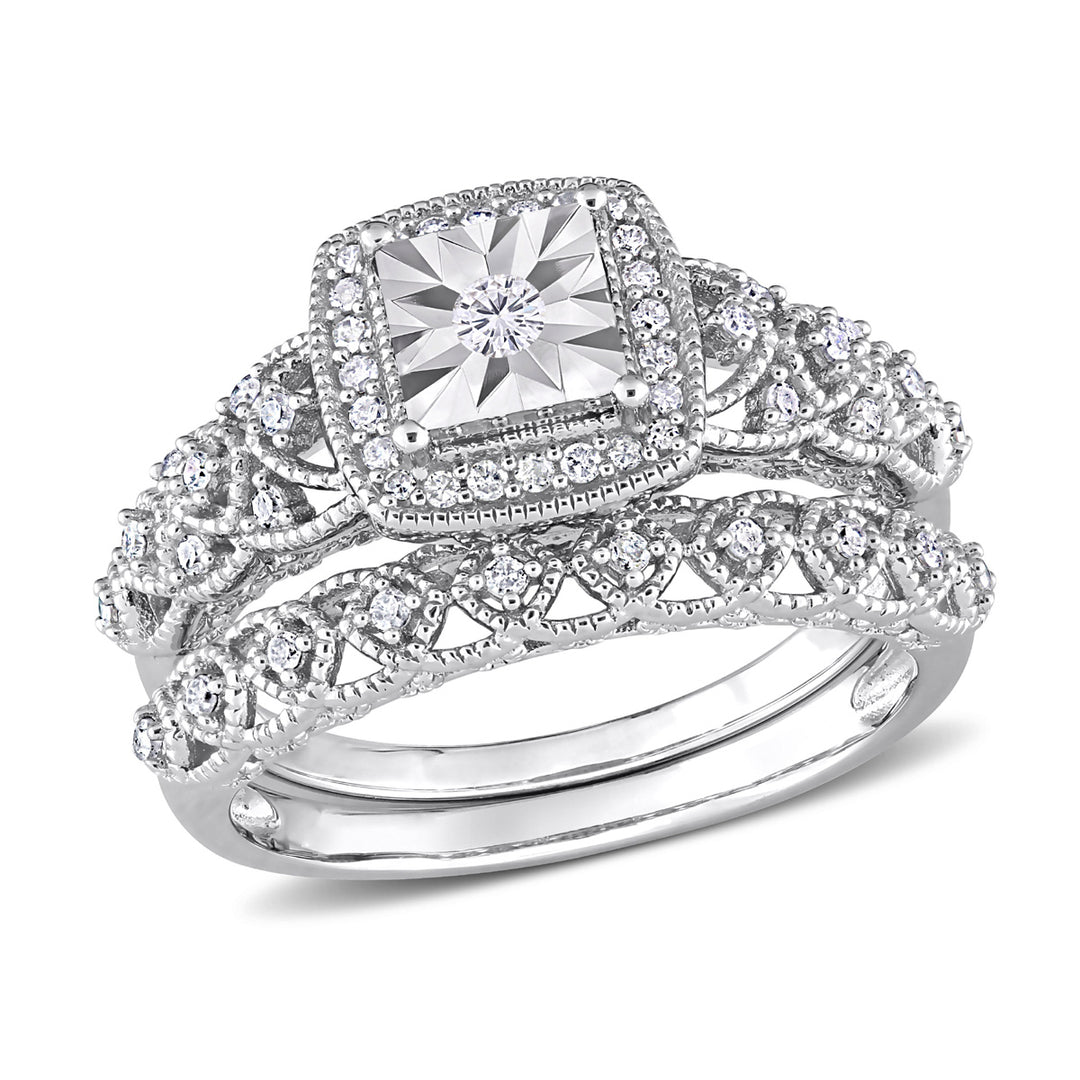 2/7 Carat (ctw) Diamond Engagement Bridal Ring & Wedding Band Set in Sterling Silver Image 1