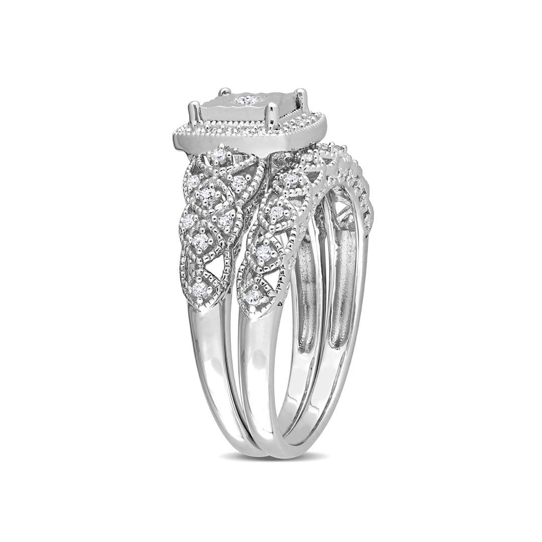 2/7 Carat (ctw) Diamond Engagement Bridal Ring & Wedding Band Set in Sterling Silver Image 3