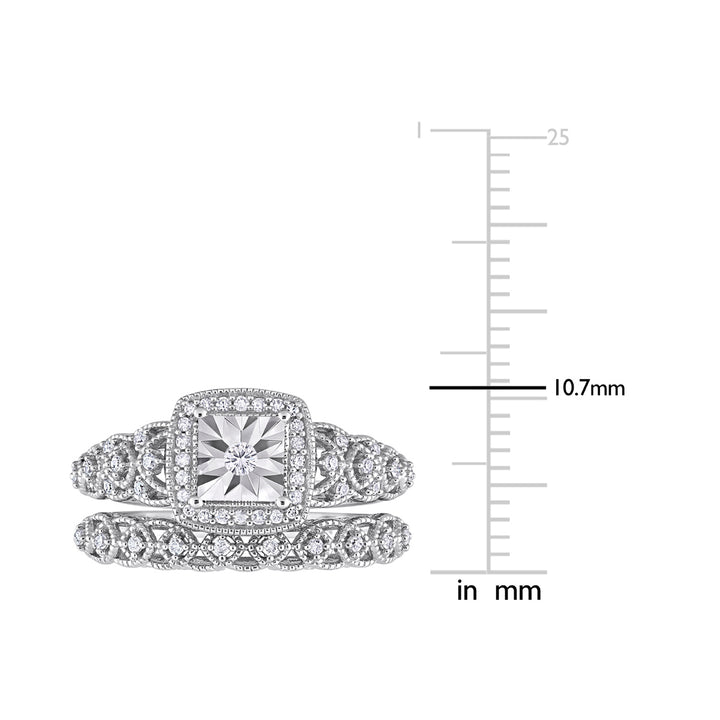 2/7 Carat (ctw) Diamond Engagement Bridal Ring & Wedding Band Set in Sterling Silver Image 4