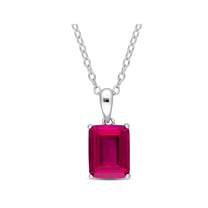 3.69 Carat (ctw) Lab-Created Ruby Octagon Pendant Necklace in Sterling Silver with Chain Image 1