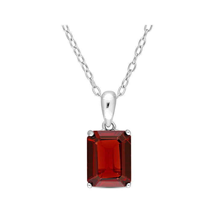 2.50 Carat (ctw) Garnet Octagon Pendant Necklace in Sterling Silver with Chain Image 1