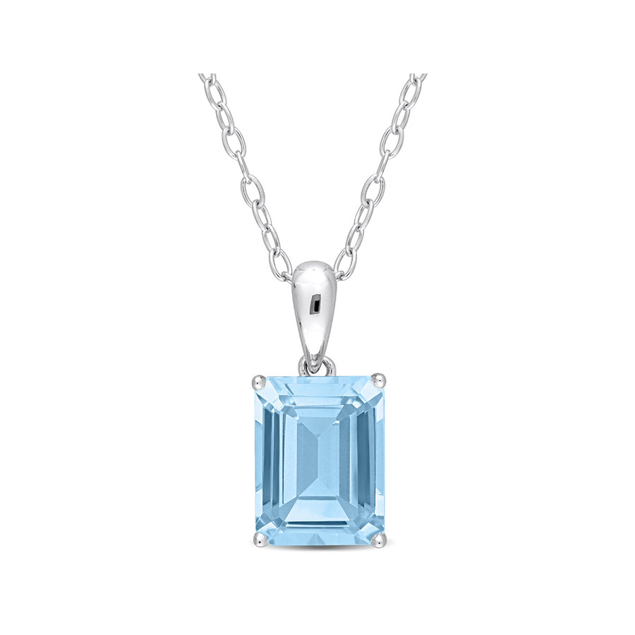 2.75 Carat (ctw) Blue Topaz Octagon Pendant Necklace in Sterling Silver with Chain Image 1