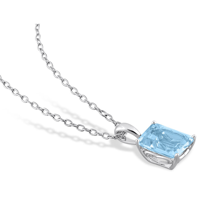 2.75 Carat (ctw) Blue Topaz Octagon Pendant Necklace in Sterling Silver with Chain Image 4