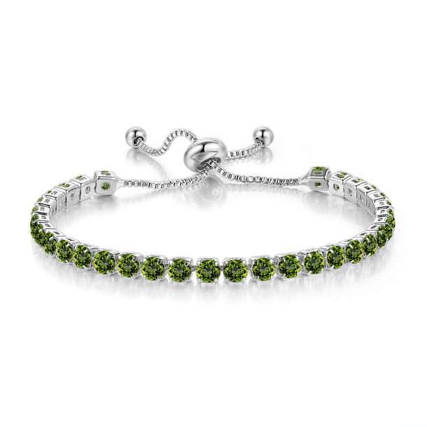 Paris Jewelry 18k White Gold 6 Cttw Created Emerald CZ Round Adjustable Tennis Plated Bracelet Image 1