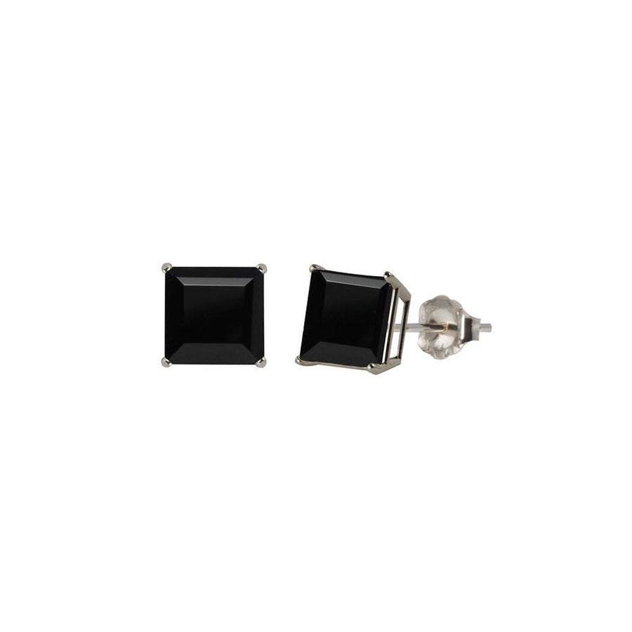 Paris Jewelry 14k White Gold Plated Over Sterling Silver 4 Carat Square Created Black Sapphire CZ Stud Earrings Image 1