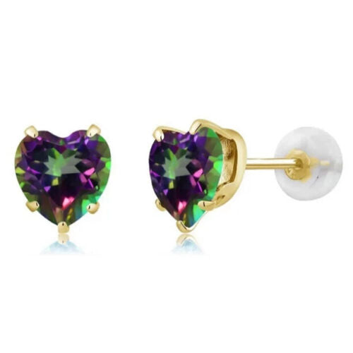 Paris Jewelry 14k Yellow Gold Plated Over Sterling Silver 3 Carat Heart Created Mystic Topaz CZ Stud Earrings Image 1