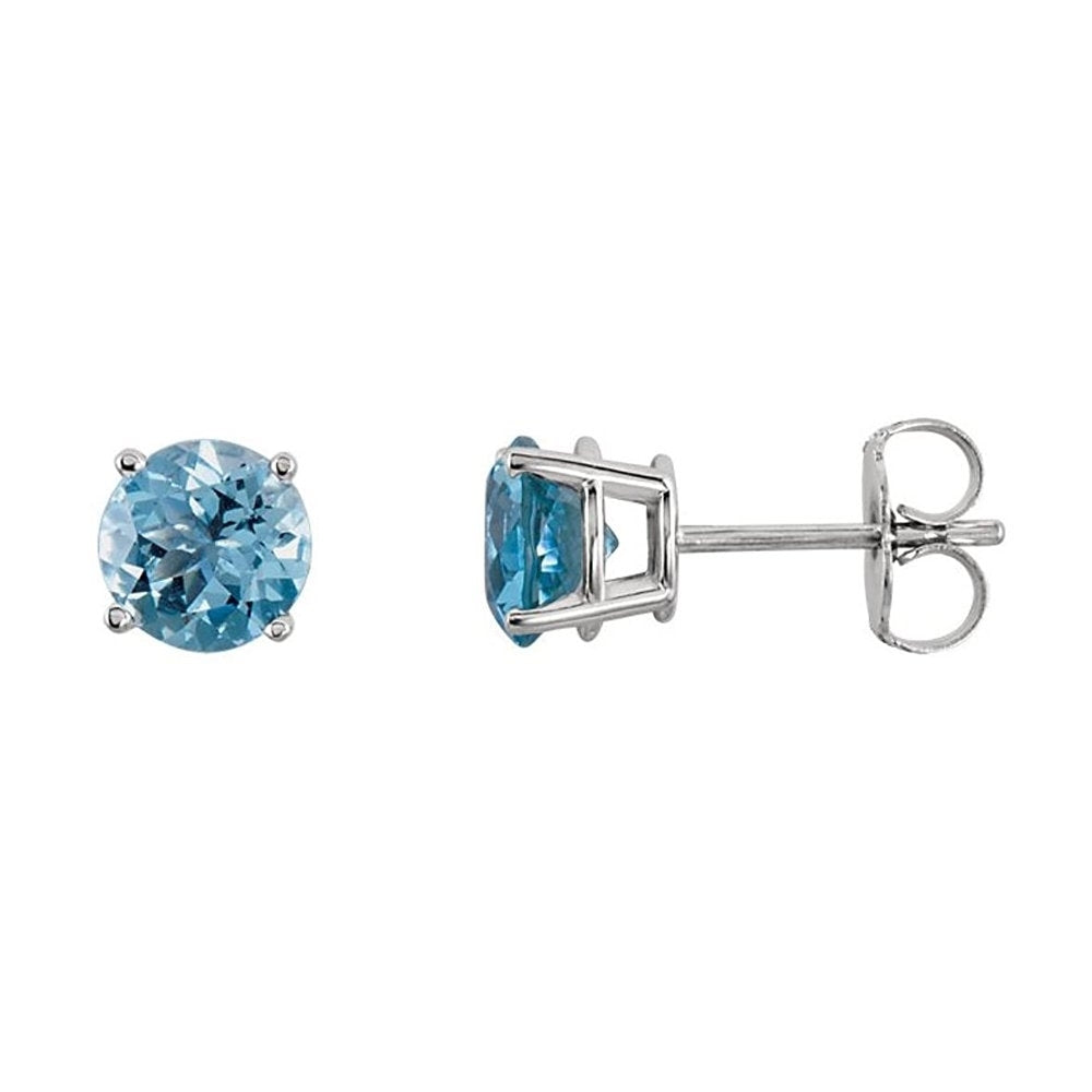 Paris Jewelry 14k White Gold Plated Over Sterling Silver 1/2 Carat Round Created Aquamarine CZ Sapphire Stud Earrings Image 1
