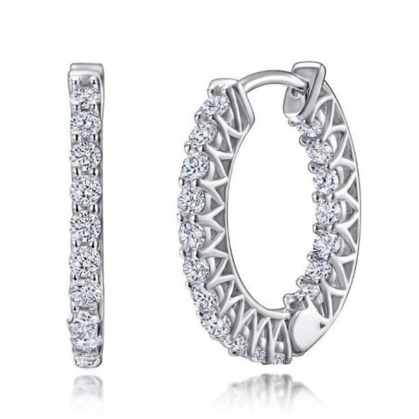 Paris Jewelry 24K White Gold 2Ct Round White Sapphire CZ Hoop Earrings Plated Image 1