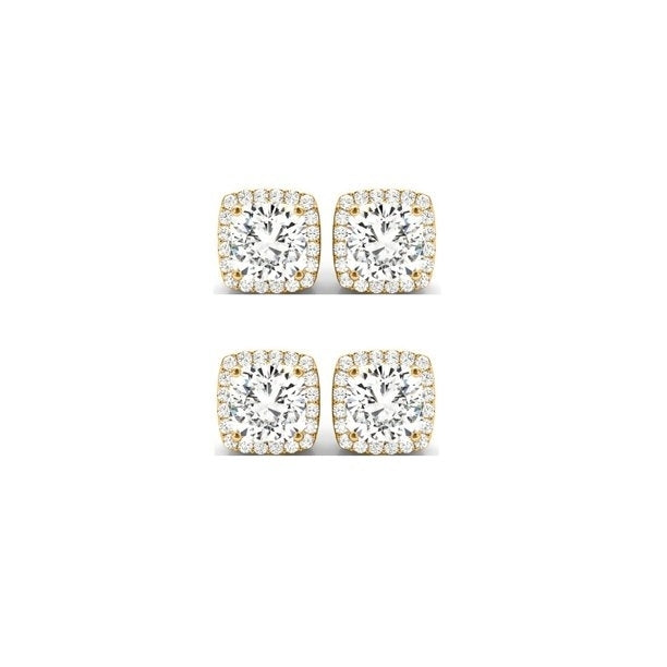 Paris Jewelry 18k Yellow Gold 6mm 2Ct Cushion Cut Created White Sapphire CZ Set Of Two Halo Stud Earrings Plated Image 1