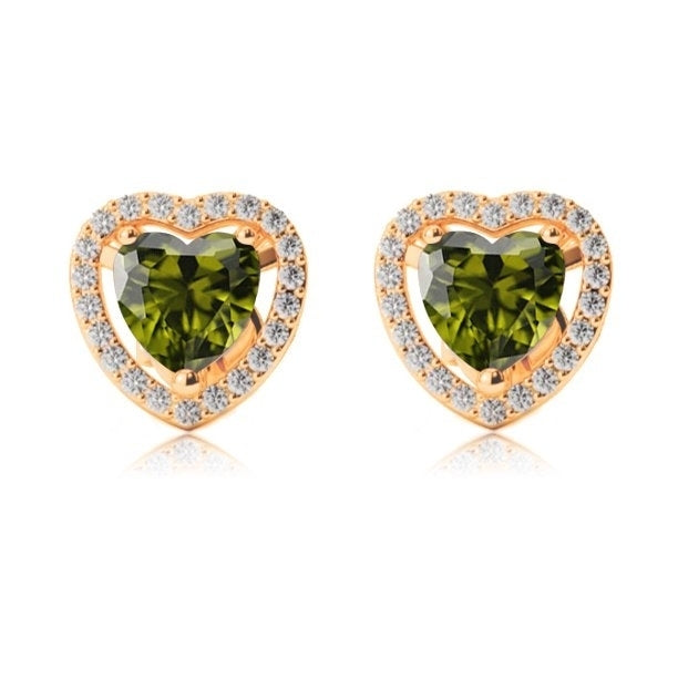 Paris Jewelry 10k Yellow Gold Plated 4 Ct Created Halo CZ Heart Peridot Stud Earrings Image 1