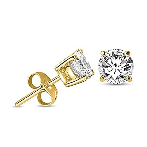 Paris Jewelry 18K Yellow Gold Plated 2mm-10mm Round Created Cubic Zirconia Stud Earring For Adult Female Image 1