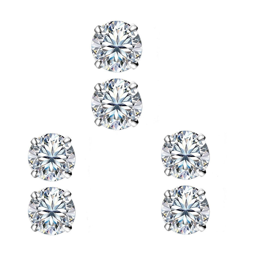 Paris Jewelry 18k White Gold Plated 3Ct Round Created White Sapphire CZ Set Of Three Stud Earrings Image 1
