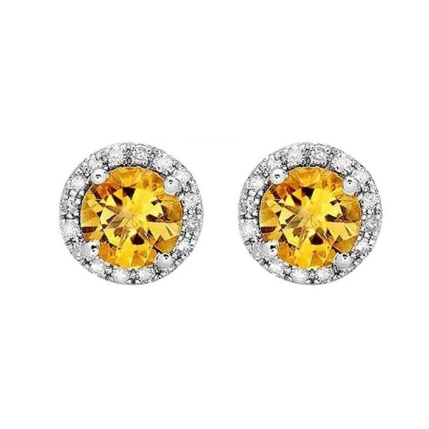 Paris Jewelry 18K White Gold 3Ct Round Created Yellow Sapphire CZ Halo Stud Earrings Plated Image 1