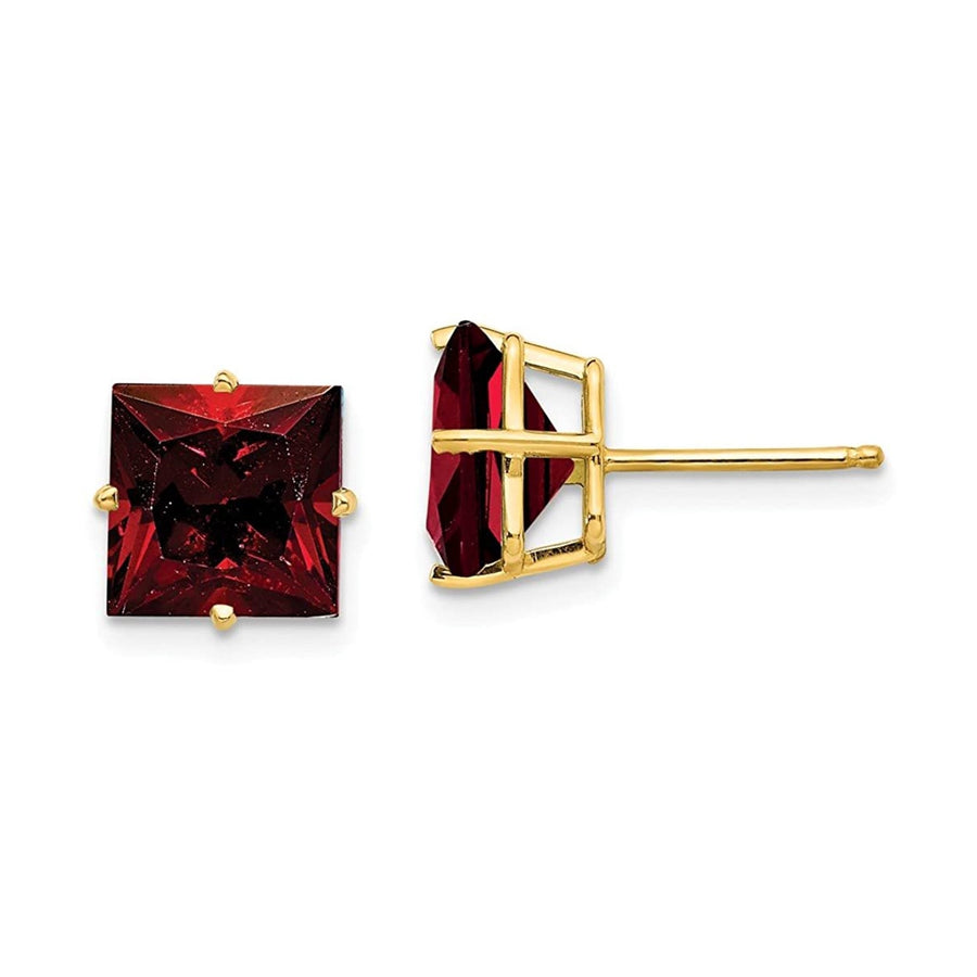 Paris Jewelry 14k Yellow Gold Plated Over Sterling Silver 4 Carat Princess Cut Created Garnet CZ Sapphire Stud Earrings Image 1