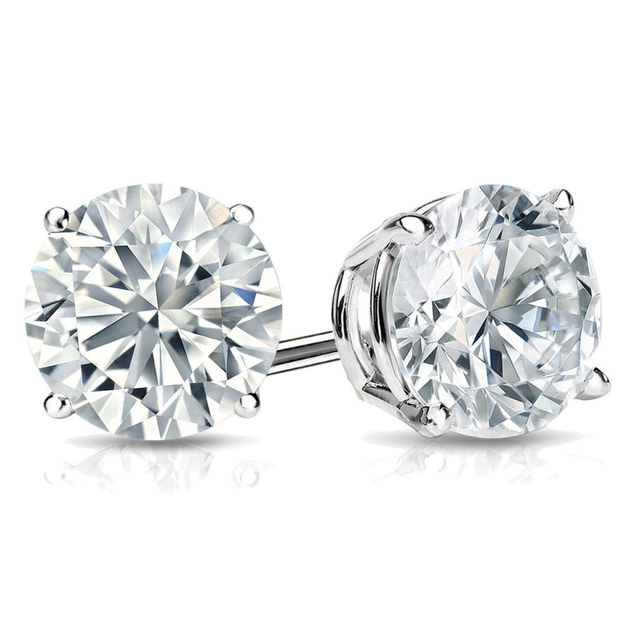 Paris Jewelry Genuine 14k White Gold Round Created White Sapphire CZ Stud Earrings Screw Back (8MM) Plated Image 1