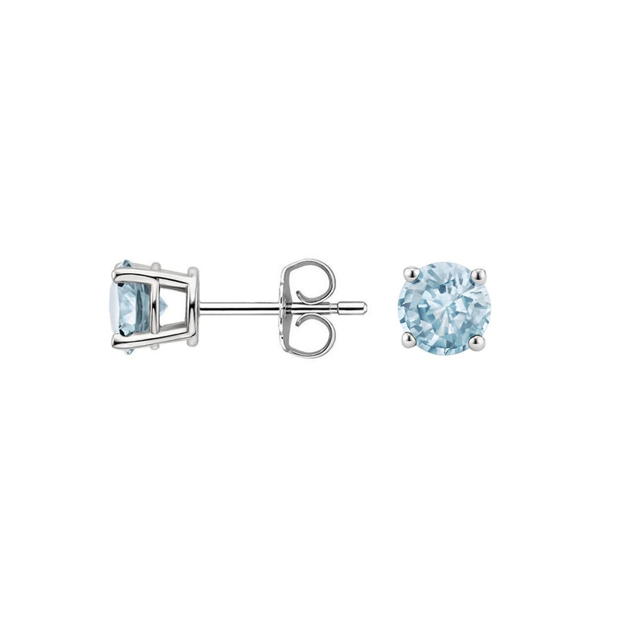 Paris Jewelry 14k White Gold Plated Over Sterling Silver 4 Ct Round Created Aquamarine CZ Stud Earrings Image 1