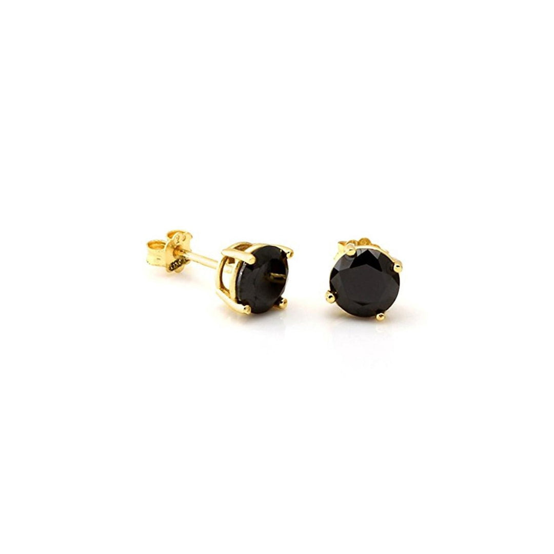 Paris Jewelry Yellow Gold Round Black Simulated CZ Stud Earrings Plated Image 1