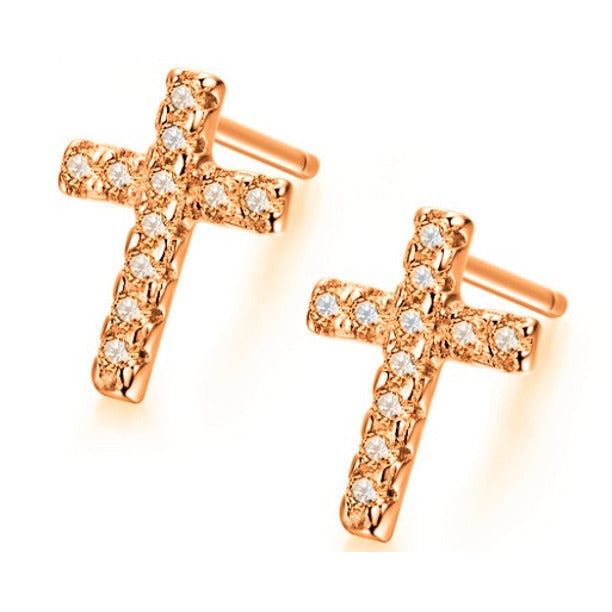 Paris Jewelry 24k Yellow Gold Plated 1 Ct Created Cross Cubic Zirconia Stud Earrings Image 1